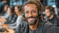 Smiling Customer Service Representative in Modern Office