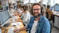 Friendly Employee in Modern Call Center
