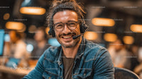 Smiling Customer Service Operator with Headset in Office