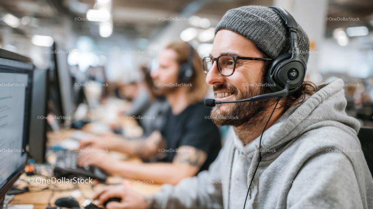 Smiling Customer Service Agent with Headset in Office