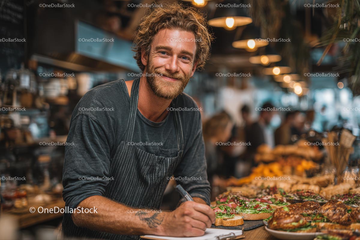 Smiling Baker with Fresh Pastries in Cozy Bakery