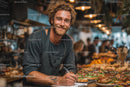 Smiling Baker with Fresh Pastries in Cozy Bakery