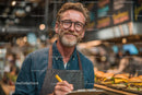 Smiling Chef in Trendy Restaurant with Gourmet Burgers