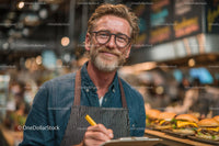 Smiling Chef in Trendy Restaurant with Gourmet Burgers