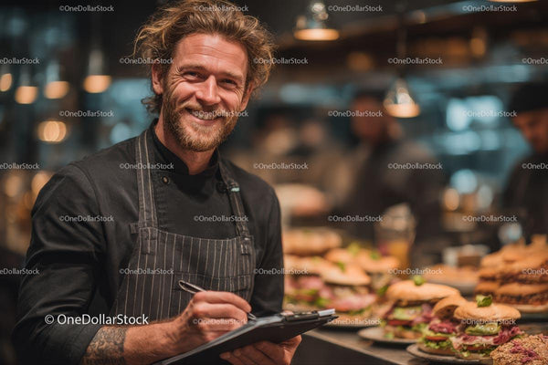 Smiling Chef in a Busy Restaurant Kitchen
