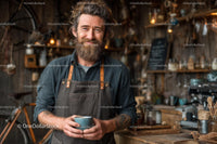Friendly Barista in a Rustic Coffee Shop Setting