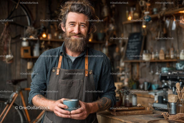 Friendly Barista in a Rustic Coffee Shop Setting