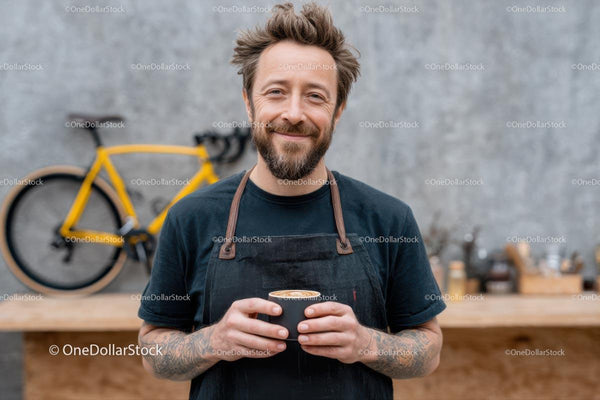 Smiling Barista Enjoying a Freshly Brewed Coffee
