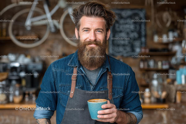 Uśmiechnięty Barista Trzymający Rzemieślniczą Kawę w Przytulnej Kawiarni