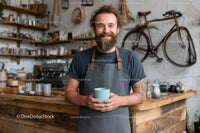 Friendly Barista in Cozy Cafe with Rustic Decor