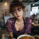 Young Woman Enjoying a Meal in a Cozy Cafe Setting