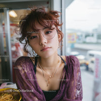 Stylish Woman in Purple Lace Enjoying Ramen