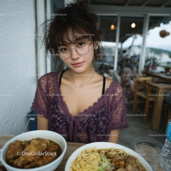 Young Woman Dining in a Cozy Cafe