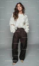 Stylish Woman in White Sweater and Brown Pants Stock Photo Bundle preview 5