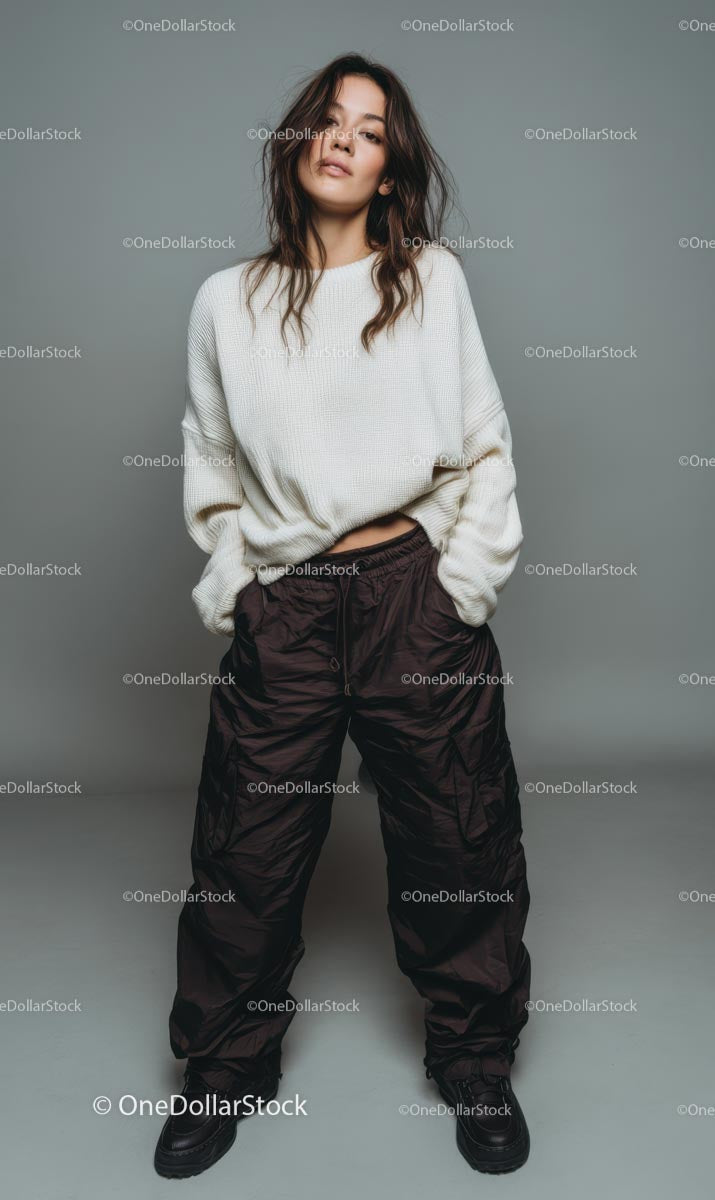 Chic Woman in Cozy Sweater and Relaxed Pants