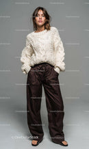 Stylish Woman in White Sweater and Brown Pants Stock Photo Bundle preview 17