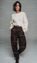 Fashionable Woman in Cozy Sweater and Brown Pants
