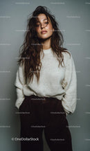 Stylish Woman in White Sweater and Brown Pants Stock Photo Bundle preview 20