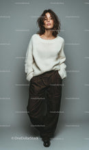 Stylish Woman in White Sweater and Brown Pants Stock Photo Bundle preview 21