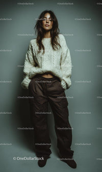 Stylish Woman in White Sweater and Brown Pants Stock Photo Bundle preview 23