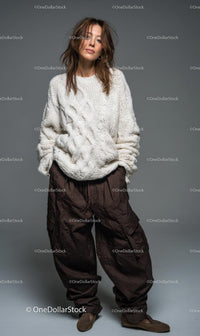 Stylish Woman in White Sweater and Brown Pants Stock Photo Bundle preview 27