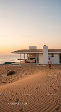 Modern Beachfront House at Sunset with Ocean View