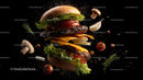 Floating Gourmet Burger with Fresh Ingredients
