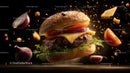 Floating Gourmet Burger with Fresh Ingredients