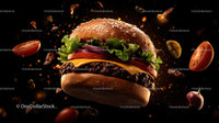 Floating Gourmet Burger with Fresh Ingredients