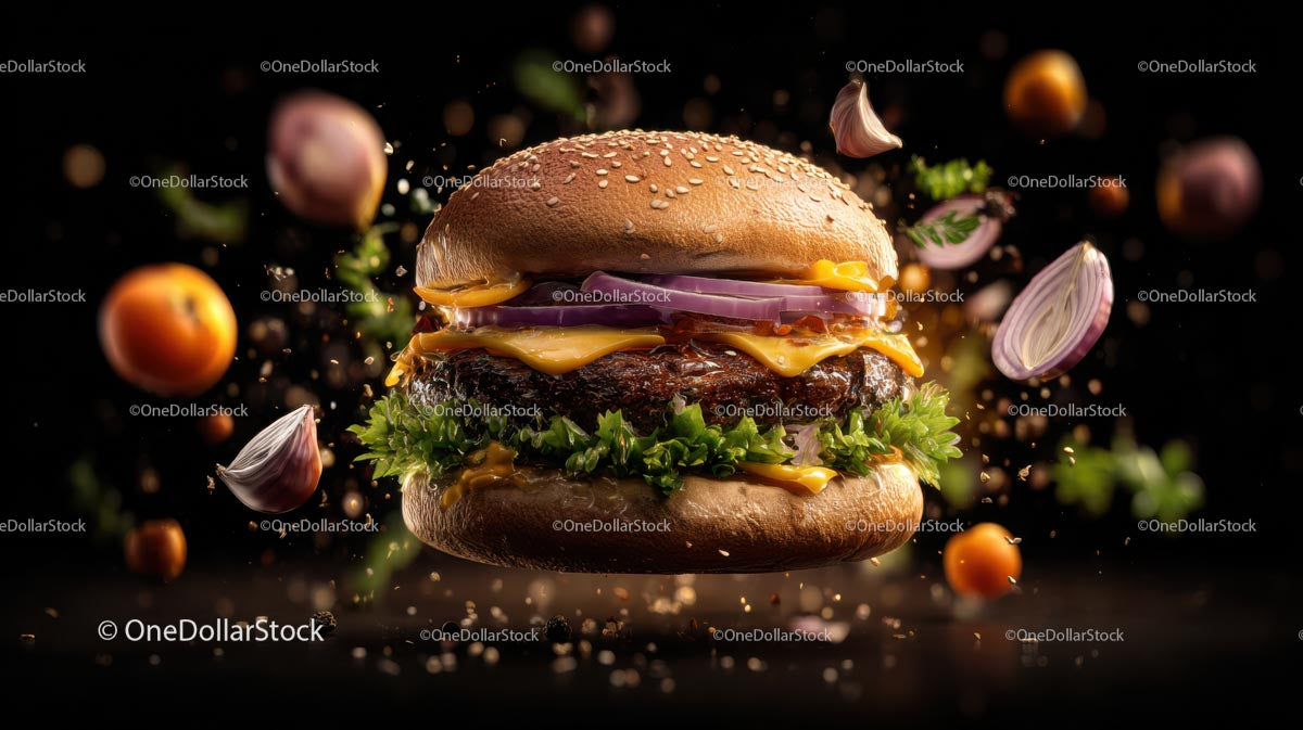 Wykwintny cheeseburger z pływającymi składnikami