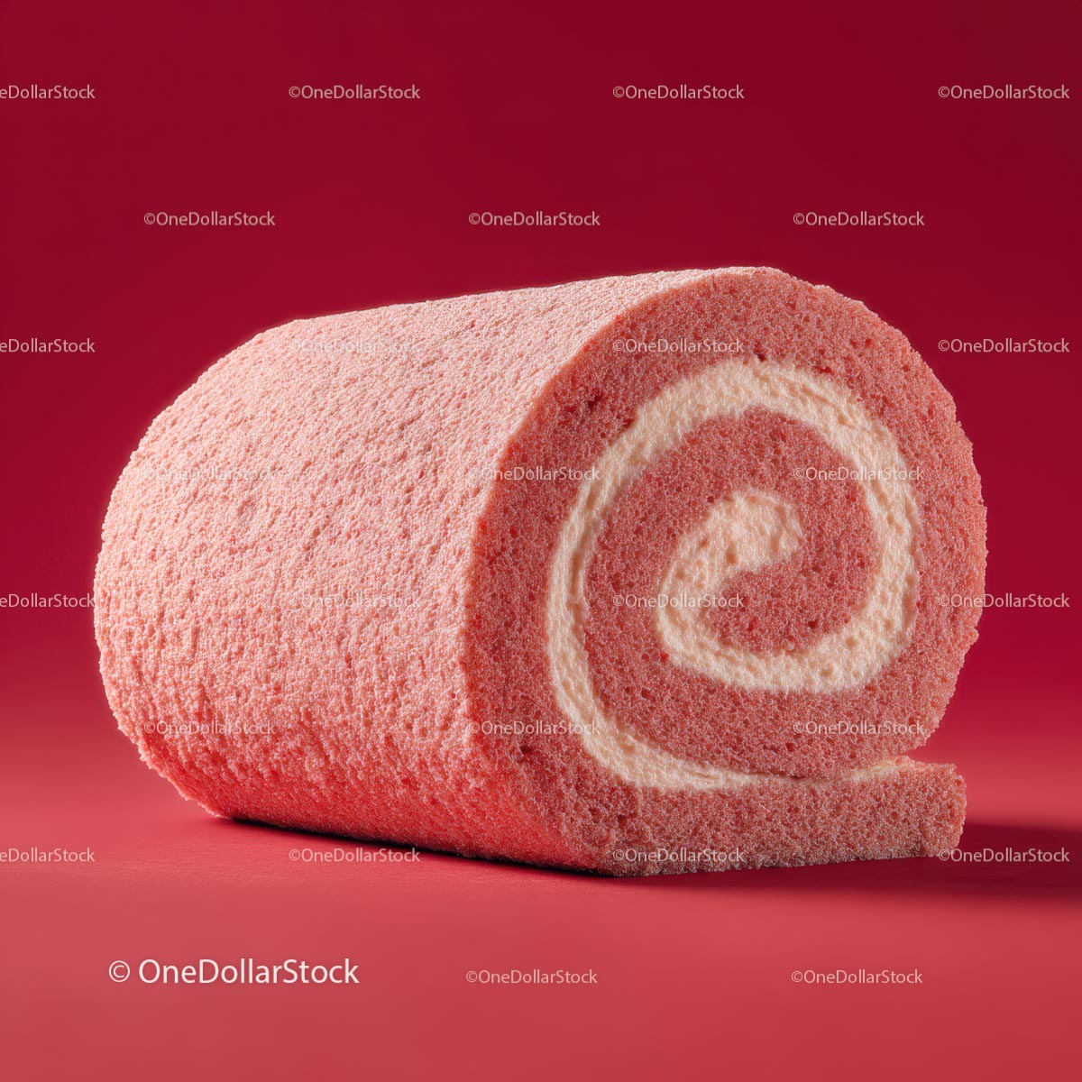 Strawberry Flavored Roll Cake with Creamy Swirl