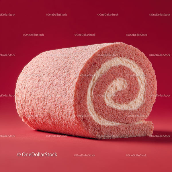 Strawberry Flavored Roll Cake with Creamy Swirl