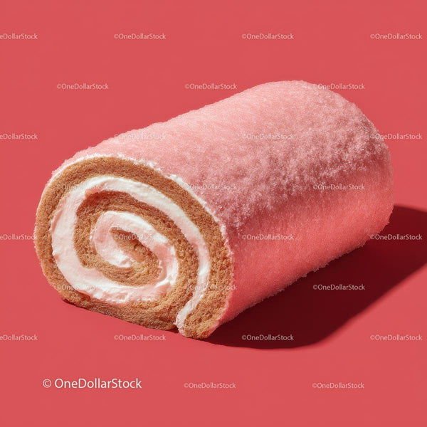Pink Dessert Roll with Creamy Filling on Pink Background