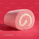 Pink Swiss Roll Cake with Creamy Filling on Red Background