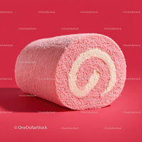 Pink Swiss Roll Cake with Creamy Filling on Red Background