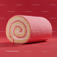 Strawberry Swiss Roll with Cream Filling on Red Background