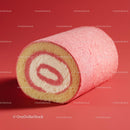Sweet Strawberry Roll Cake on Pink Background