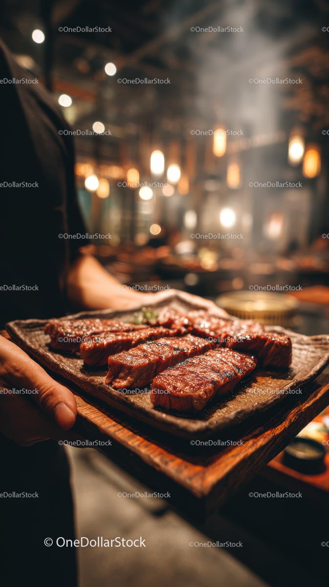 Perfectly Grilled Steak on Rustic Platter