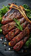 Grilled T-Bone Steak with Fresh Rosemary Garnish