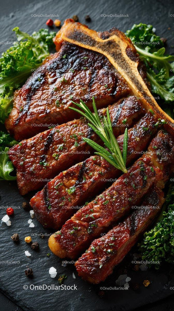 Grilled T-Bone Steak with Fresh Rosemary Garnish