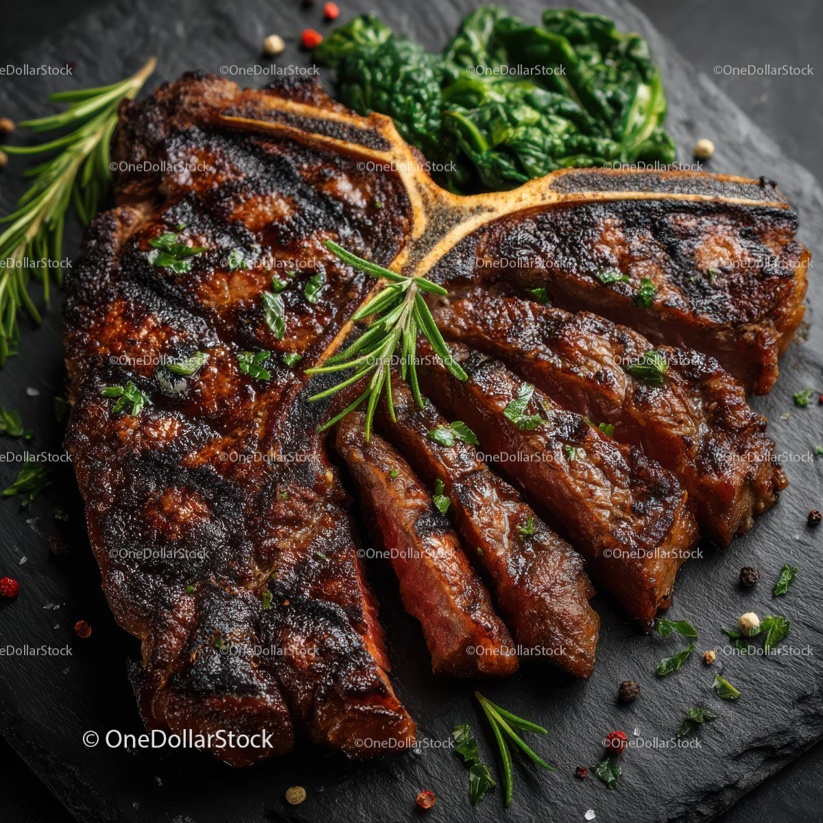 Grilled Steak with Rosemary on Slate Plate