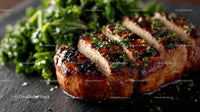 Juicy Grilled Steak with Fresh Greens on Slate Plate