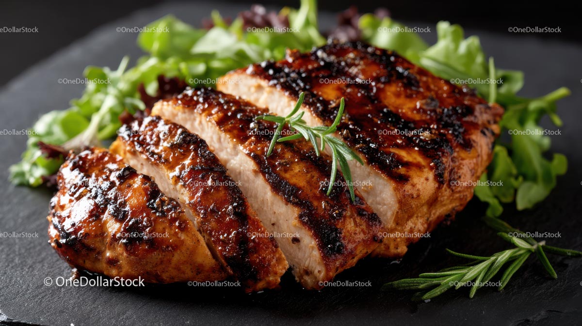 Grilled Chicken Breast with Rosemary Garnish