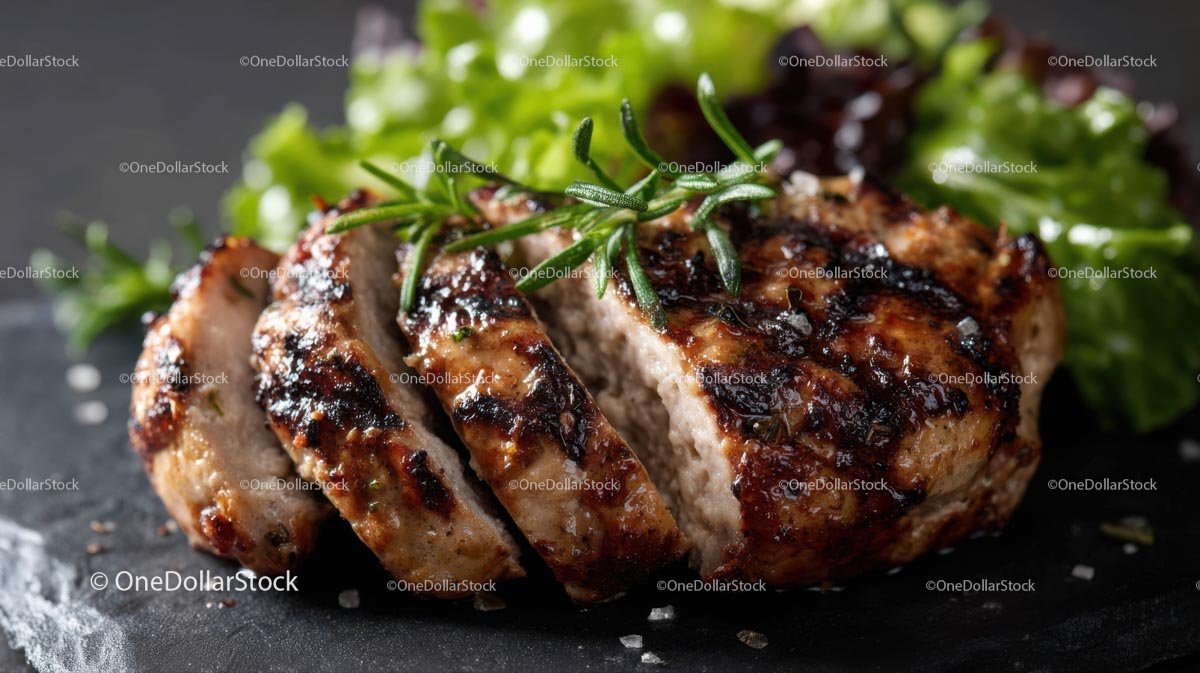 Grilled Patty with Rosemary and Fresh Lettuce
