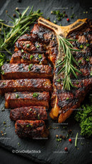 Juicy Grilled Steak with Fresh Rosemary on Slate