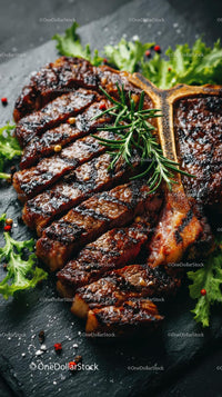 Grilled T-Bone Steak with Rosemary and Lettuce