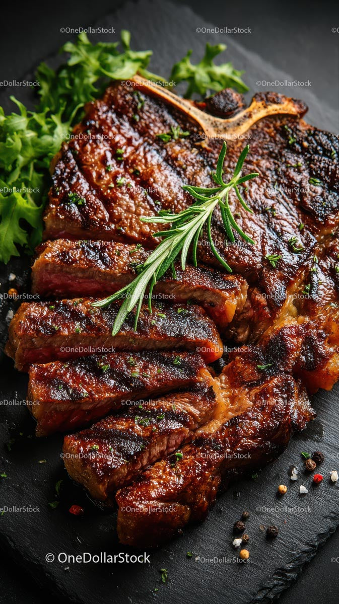 Soczysty grillowany stek Ribeye ze świeżym rozmarynem