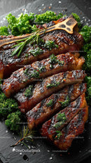 Grilled T-Bone Steak with Fresh Herbs on Slate Plate