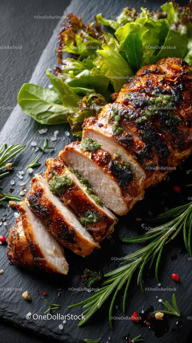 Wykwintny grillowany kurczak ze świeżymi ziołami i zieleniną