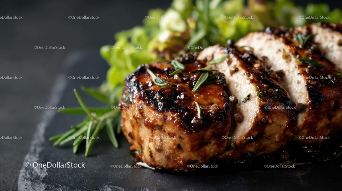 Grillowany kotlet wieprzowy z dodatkiem świeżego rozmarynu